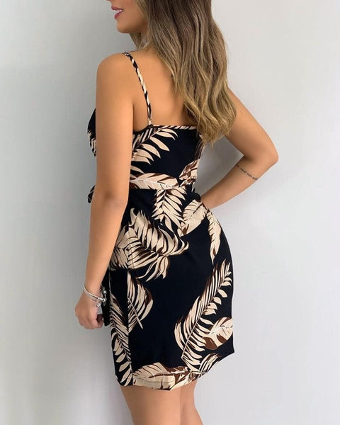 Vestido Curto de Alcinha Estampado Decote V