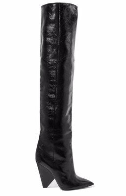 Bota de Couro Over The Knee Salto Alto de Cone