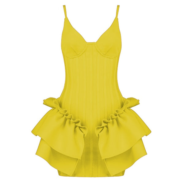 Vestido Curto Justo com Babados e Alcinha Decote V