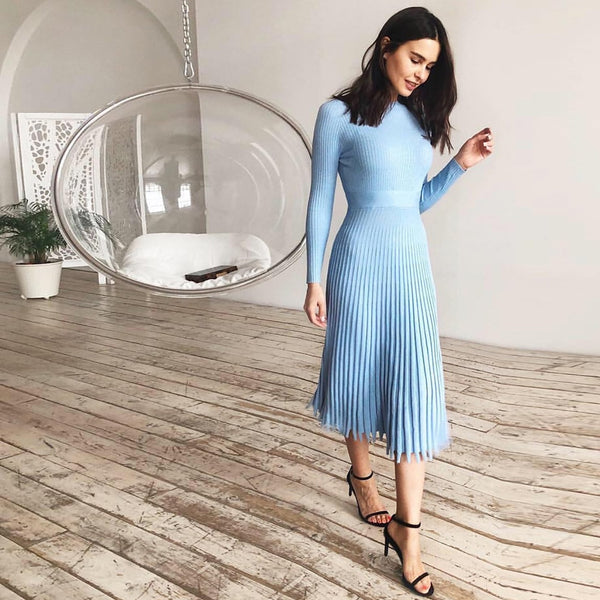 Vestido Midi de Malha Pissado Manga Longa