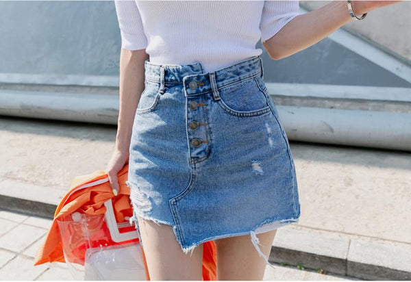Saia Jeans Curta Assimétrica