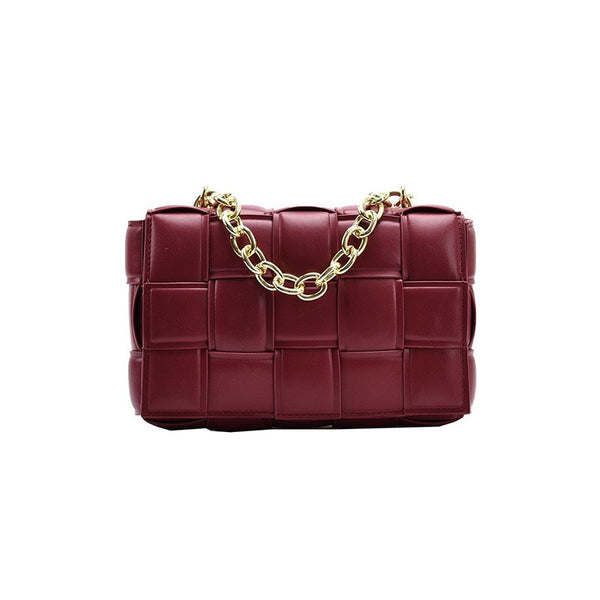 Leather Shoulder Bag with Thick Metal Strap