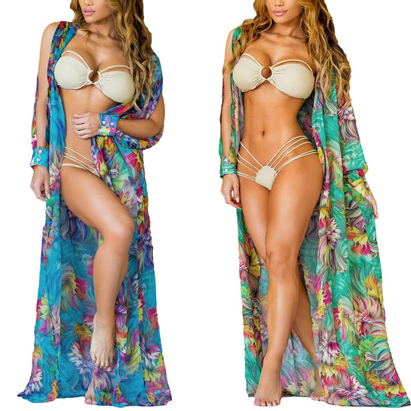 Saída de Praia Longa Estampada Manga Longa
