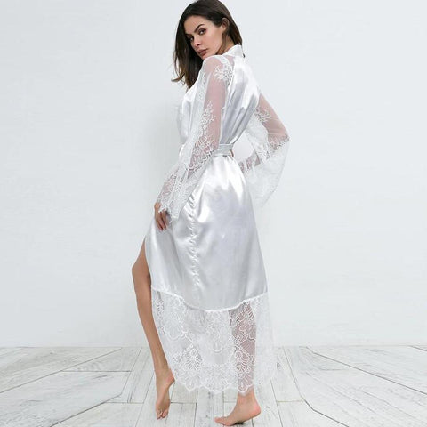 Camisola Longa de Seda Manga Comprida Roupão
