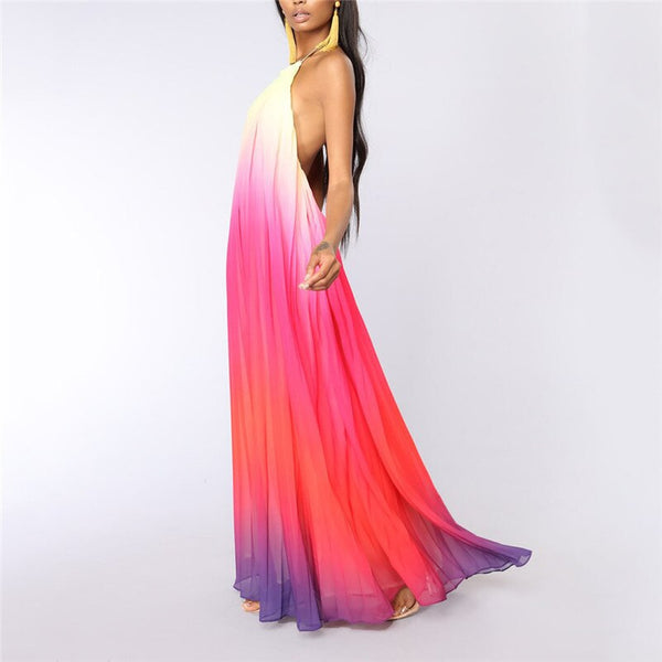 Vestido Longo Solto Sem Mangas Costas Abertas