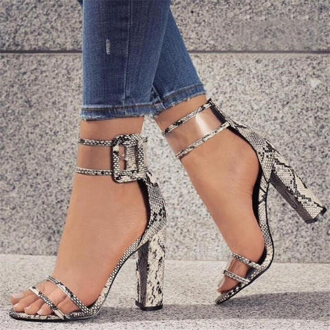Transparent Thick High Heel Sandals with Buckle and Straps