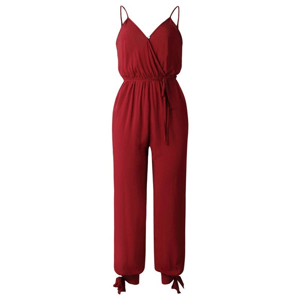 Floral V-neck Loose Strappy Jumpsuit 