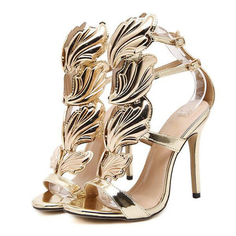 Decorated Patent Leather Sandals with Thin High Heels