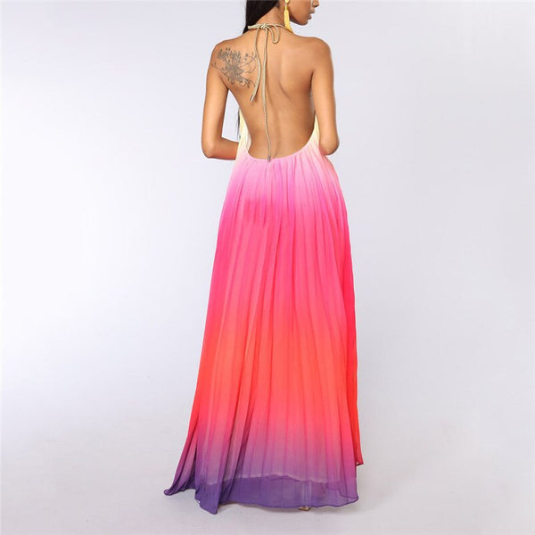 Vestido Longo Solto Sem Mangas Costas Abertas
