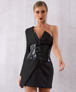 Vestido Curto de Festa com Manga Longa Única e Decote V