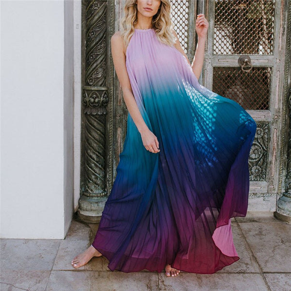 Vestido Longo Solto Sem Mangas Costas Abertas