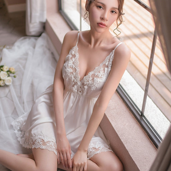 Short Satin Camisole with Straps and Lace