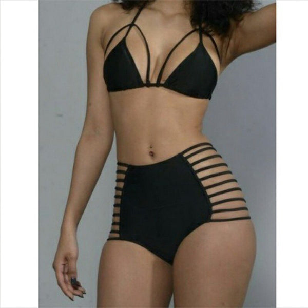 Conjunto de Biquíni Cintura Alta com Tiras