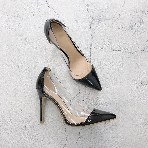 Scarpin Vinil Transparente Salto Alto Fino