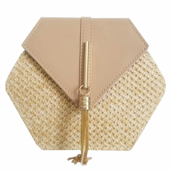 Bolsa Pequena Artesanal de Ombro Redonda de Palha