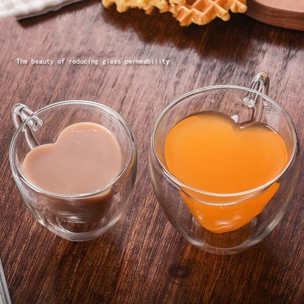 Double Heart Shaped Glass Cup