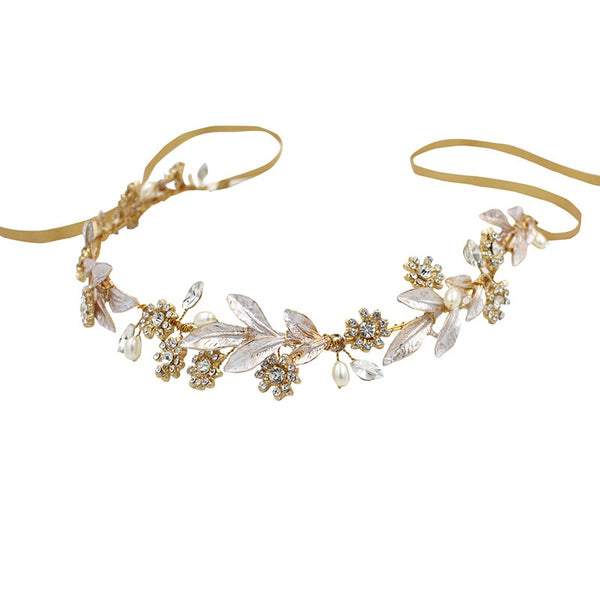 Tiara de Metal com Cristais e Pérolas