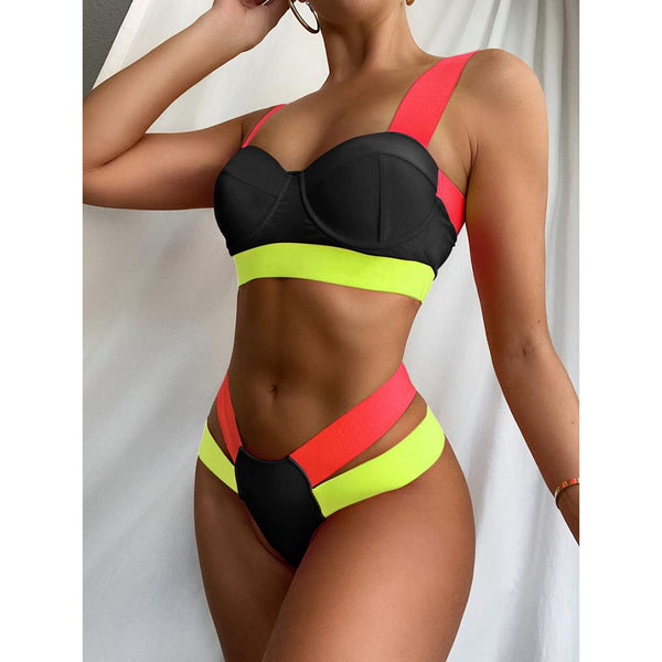 Conjunto de Biquíni Neon Meia Taça Calcinha Fio Duplo