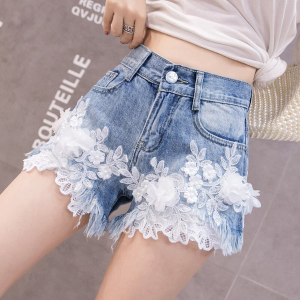Shorts Jeans Bordado Cintura Alta