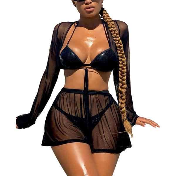 Saída de Praia em Tule 2 Peças Top e Shorts
