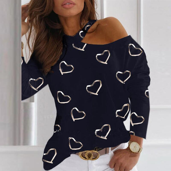 Blusa Manga Longa Estampada com Recorte no Ombro