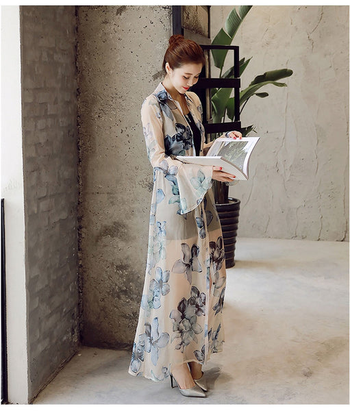 Camisa Kimono em Tule Floral