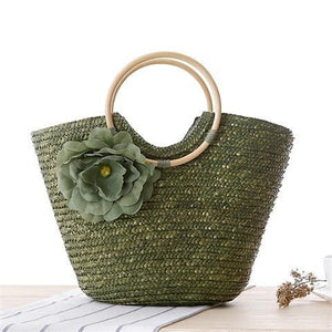 Bolsa Grande de Mão em Palha Floral Praia