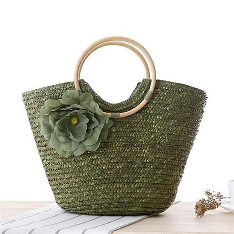 Bolsa Grande de Mão em Palha Floral Praia