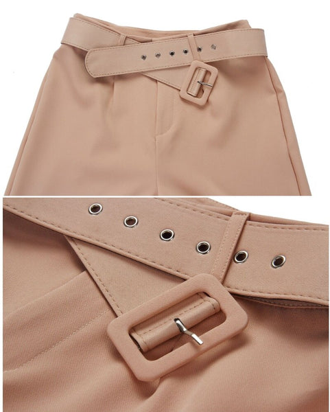 Calça Social Solta Skinny Cintura Alta com Cinto