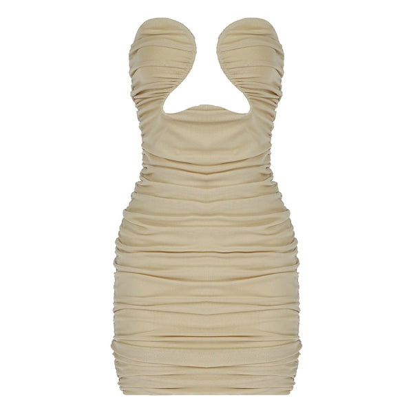 Vestido Curto Justo Drapeado Tomara que Caia Decote V