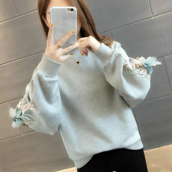 Blusa de Moletom Manga Longa Bordada