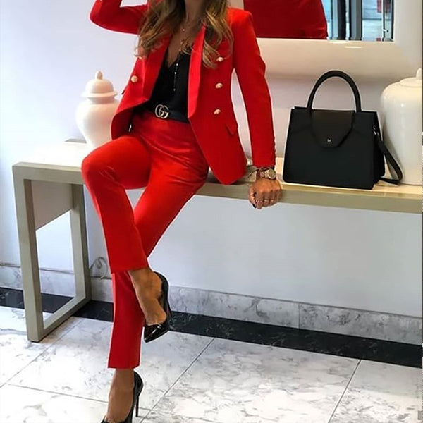 Button-Down Blazer and Pencil Pants Set