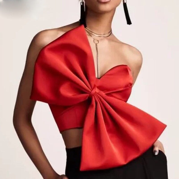 Strapless Crop Top Decorated with Bow 