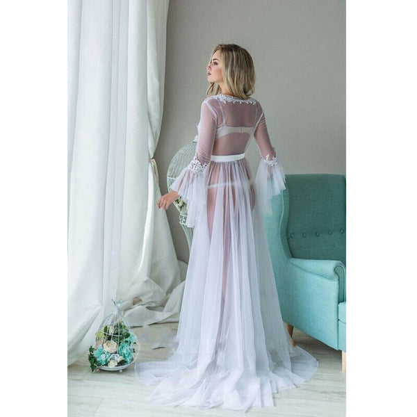 Lingerie Camisola Longa em Tule com Renda