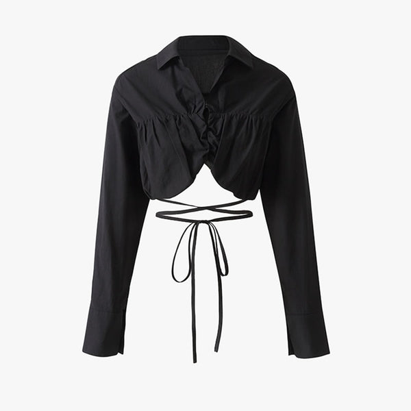 Long Sleeve Cropped Shirt with Tie