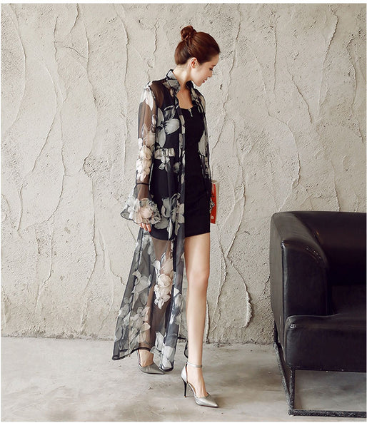 Camisa Kimono em Tule Floral