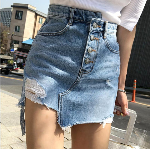 Saia Jeans Curta Assimétrica