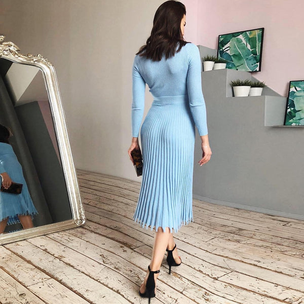 Vestido Midi de Malha Pissado Manga Longa