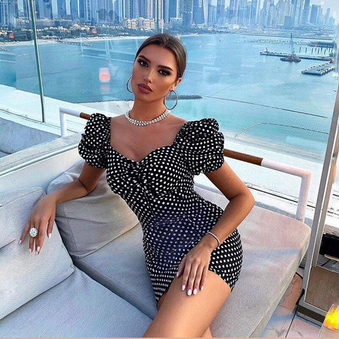 Short Polka Dot Dress with Short Puff Sleeves