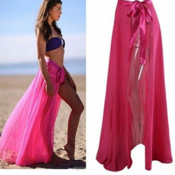 Long Tulle Skirt with Tie-Up Beach Cover-up