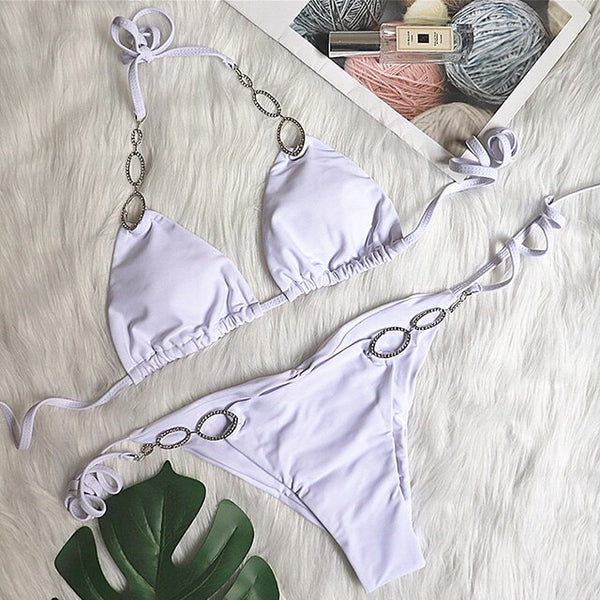 Conjunto de Biquíni com Bojo e Alças de Cristais