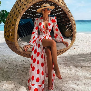 Long Sleeve Polka Dot Beach Cover-up