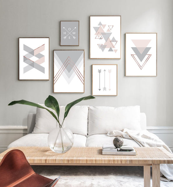 Pintura em Tela Folha Nórdico Geométrico Abstrato