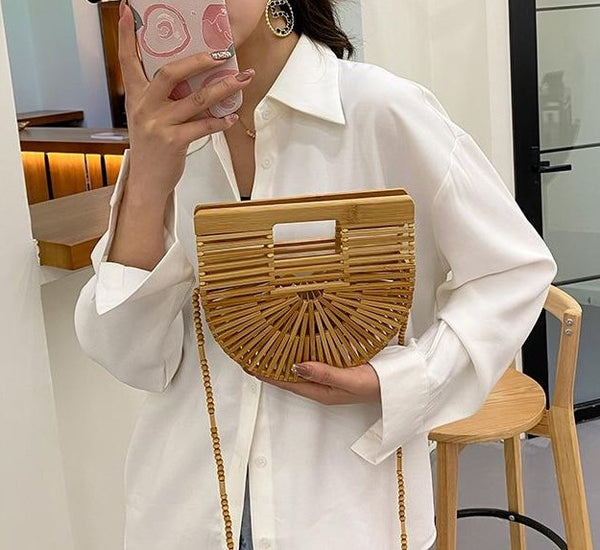 Bolsa Pequena de Ombro em Bambu e Madeira Praia