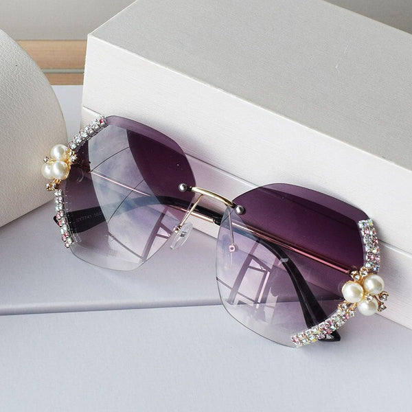 Óculos de Sol com Pérolas e Diamantes