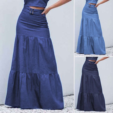 Saia Jeans Longa Chiffon