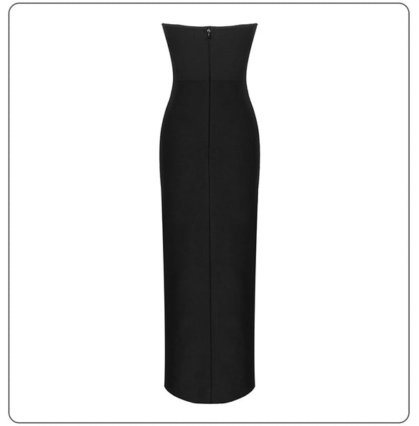 Vestido Longo Tomara que Caia com Fenda e Decote V Profundo Preto