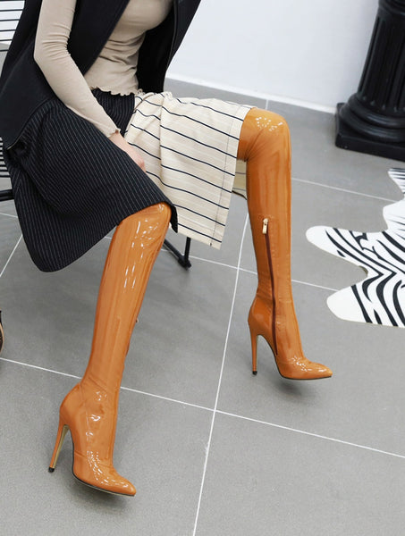 Bota Over The Knee Verniz Salto Alto Fino
