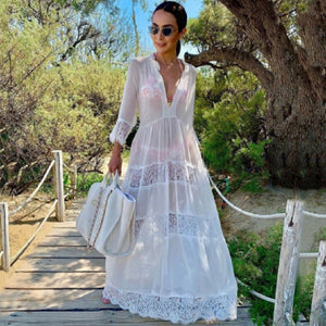 Long Tulle Tunic with Lace Long Sleeves
