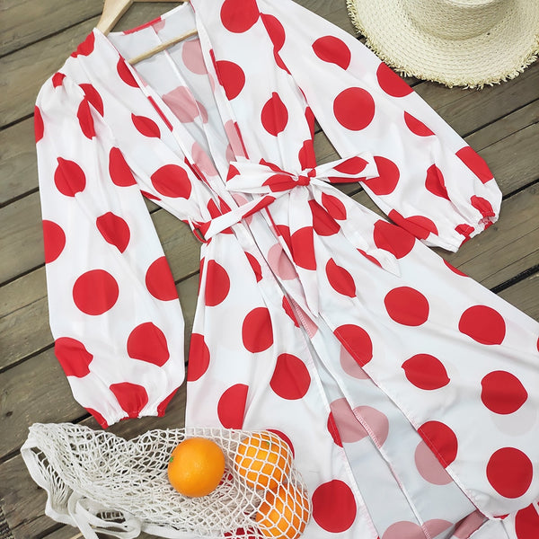 Long Sleeve Polka Dot Beach Cover-up